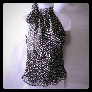 Womens Black White Sleeveless Tie Neck Blouse sz M